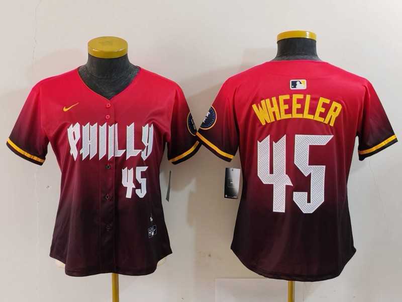 Women%27s Philadelphia Phillies #45 Zack Wheeler Number Red 2024 City Connect Limited Jersey